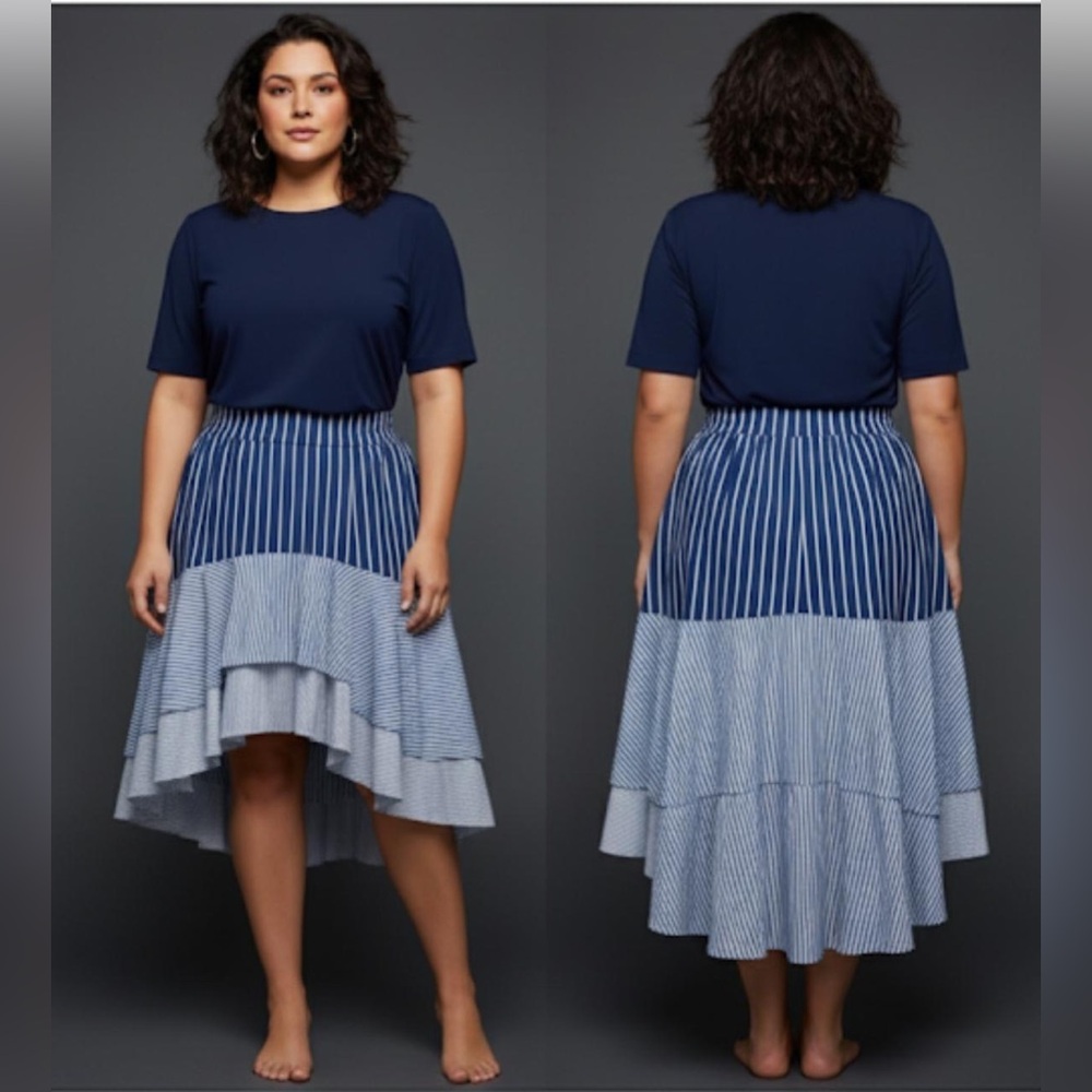 Philosophy Asymmetrical Blue Striped Skirt A20
